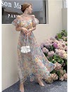 Đầm Dài Hoa Maxi Đi Biển Cổ U Dây Lưng Suông Xòe Midi Floral Dạo Phố Dự Tiệc