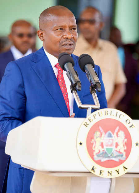 Interior CS Kithure Kindiki making a speech during the handover of the National Police Service Level 4 Hospital along Mbagathi Way on May 17, 2024.