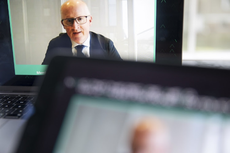 Philip Lane, chief economist of the European Central Bank (ECB), speaks during the Jackson Hole economic symposium seen on a laptop computer in Tiskilwa, Illinois, U.S., on Thursday, Aug. 27, 2020.Picture: DANIEL ACKER/BLOOMBERG