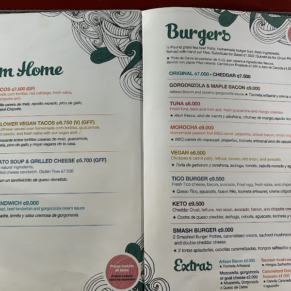 Pappa's Café Burger Menu