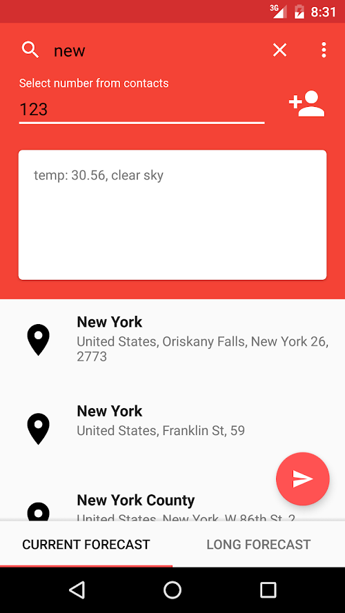 Android application Sms Weather screenshort
