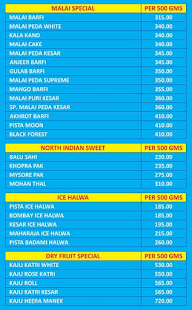 Rashmin Sweets menu 2