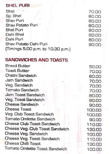 Vaishali restaurant menu 