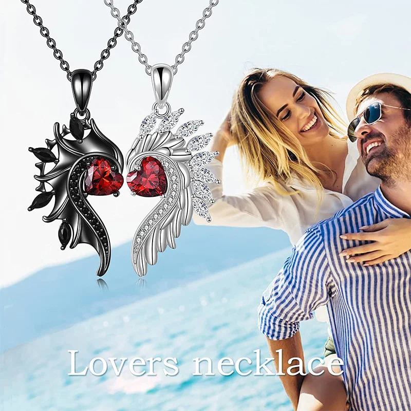 Title 2, Collar de pareja con alas de ángel y diablo, co...