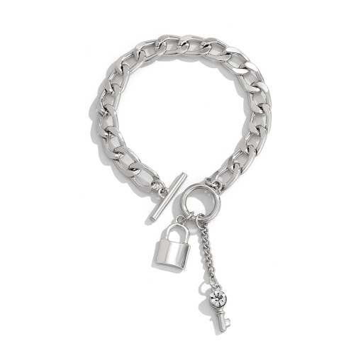 Title 2, Womens Thick Chain Necklace with Shiny Lock an...