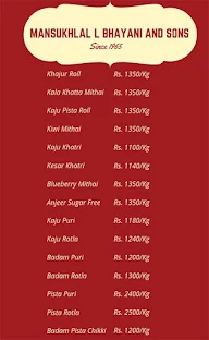 Mansukhlal L Bhayani & Sons menu 1