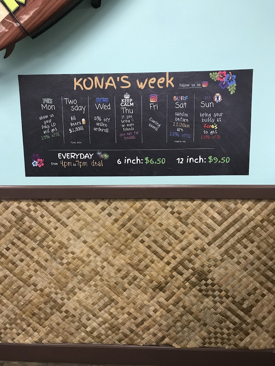 Kona's Deli gluten-free menu