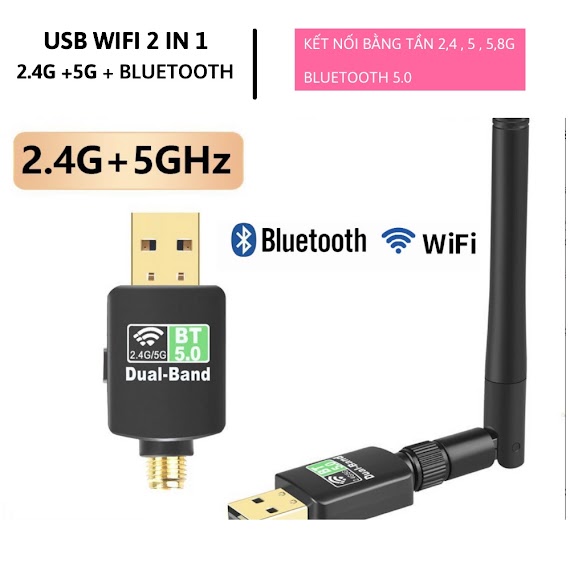 Usb Wifi 5G , Usb Bluetooth 2 In 1 Thu Bắt Sóng Wifi Bluetooth 5.0 Cho Pc , Laptop Mạnh Mẽ