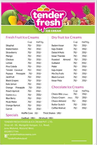 Tender Fresh Ice Cream menu 1