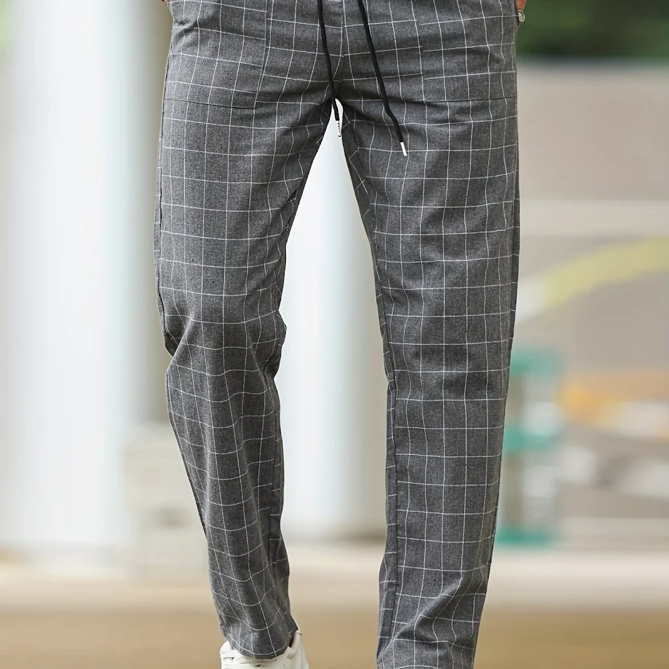Men's Comfortable Soft Polyester Stripe Plaid Pants, perfect for everyday wear and relaxation, offering comfort and styl