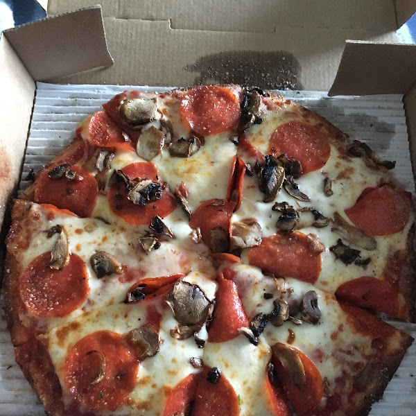 Gluten free pepperoni and mushrooms