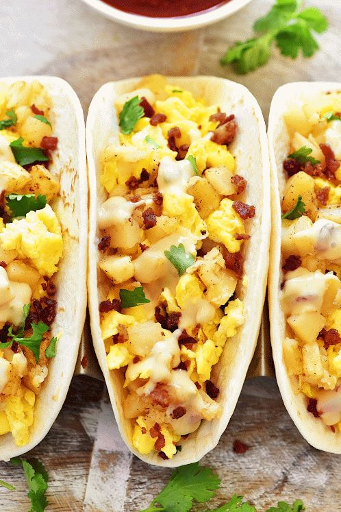 Click Here for Recipe: Bacon and Queso Breakfast Tacos