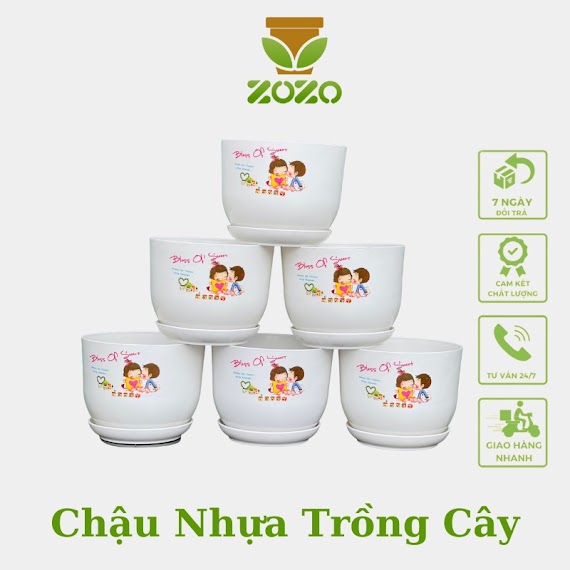 Chậu Nhựa Zozo Trồng Cây Hoa Mini Để Bàn Giả Sứ Cao Cấp Trang Trí Cực Xinh Kèm Đĩa Lót