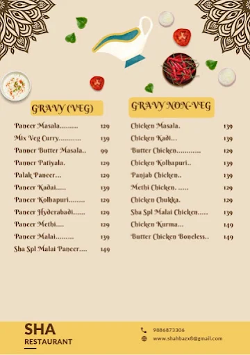 Sha restaurant menu 