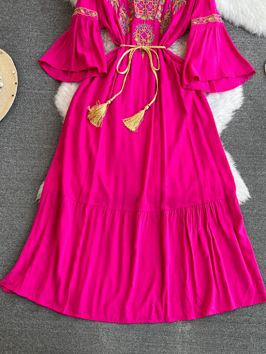Title 12, Travel Trumpet Sleeve E398 Style Embroidery Dress
