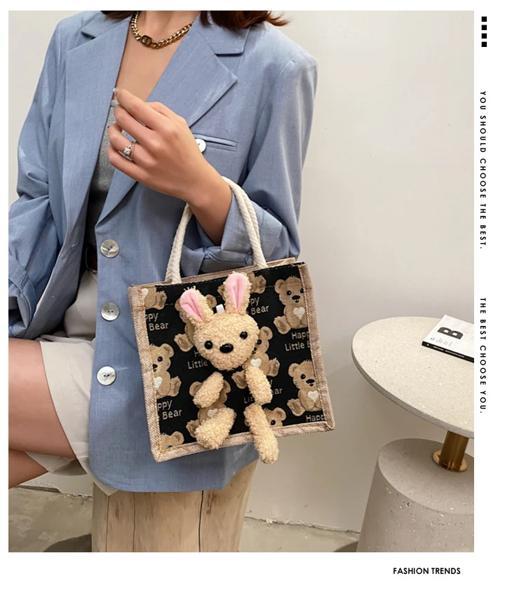 Bolsa Bento de Lona Fofa Estilo Coreano Moda Japonesa Bolsa de Ombro Pequena Perfeita para Levar Seu Almoço e Acessórios