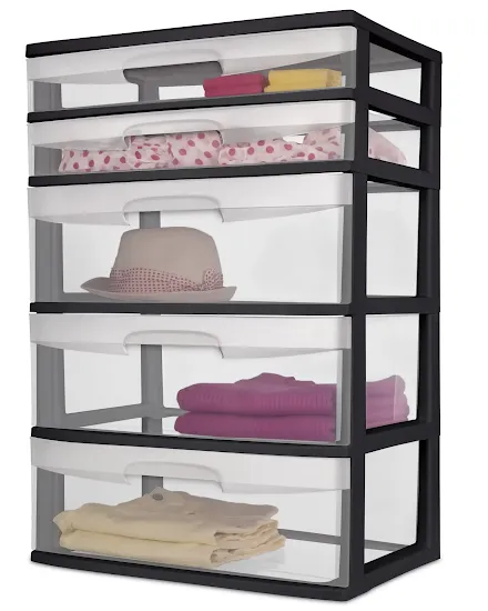 Plastic 5 Drawer Wide Tower Black - 3