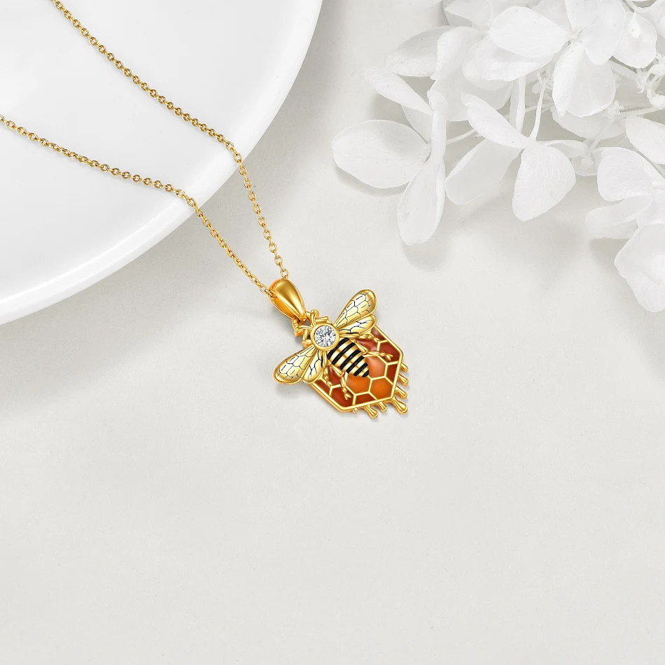 Collar con colgante de abeja panal de plata de ley para mujer Joyería delicada y elegante Regalo ideal para ella