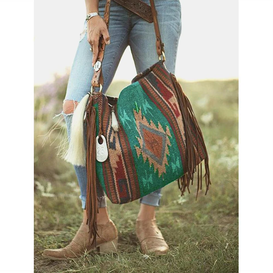 Borsa da donna portatile in cotone e lino con nappe, stile retrò, ideale per trasportare i tuoi oggetti essenziali con stile e comodità.