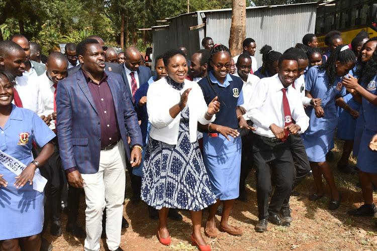 Tharaka Nithi Governor Muthomi Njuki and Health CS Susan Wafula at KMTC Chuka campus on February 6, 2023