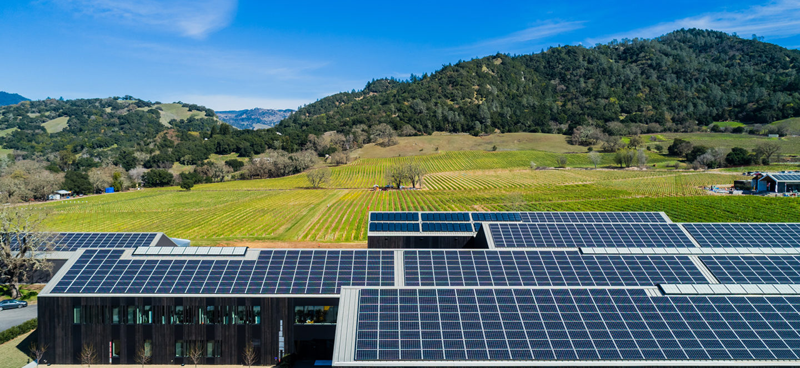 Os painéis solares instalados na cobertura do edifício fornecem mais de 100% da energia necessária.