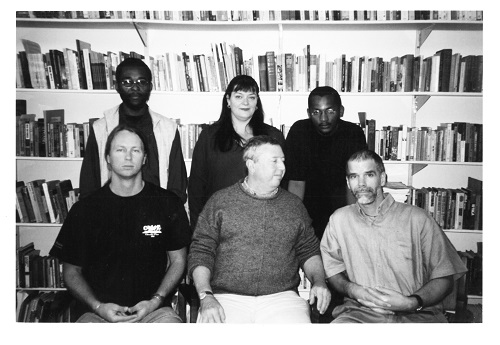 Bill Freund in 2002 when he was head of the department of economic history at the University of KwaZulu-Natal. Seated on his left is Harald Witt and to his right David Moore. Standing behind, left to right, are PhD candidate John Karumbidza, the department's secretary Debbie Boertje, and Buntu Siwisa.