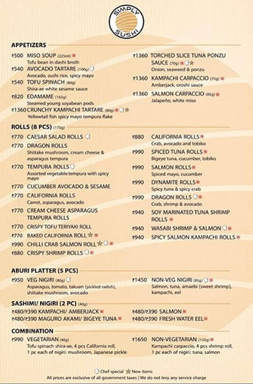 Simply Sushi menu 