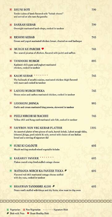 Saffron Restaurant menu 