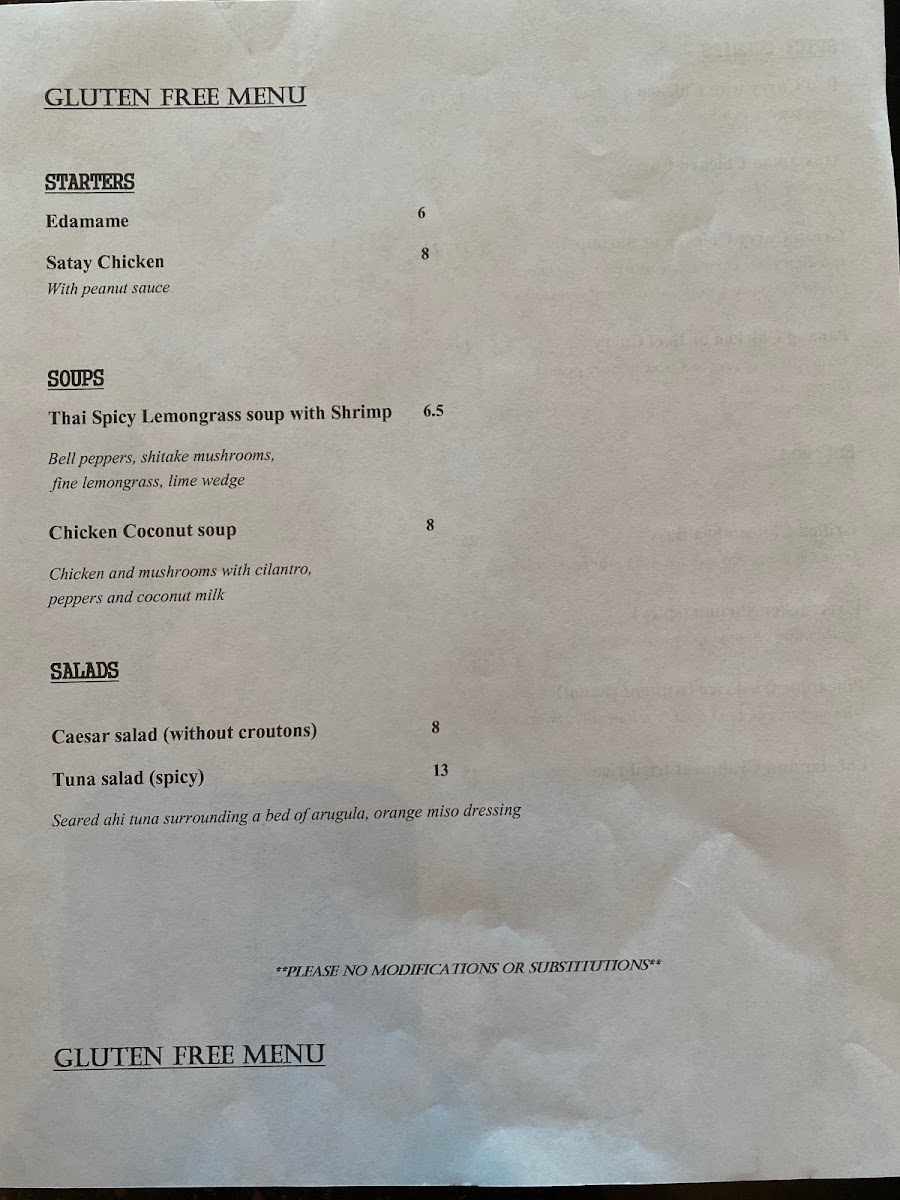 Saketumi gluten-free menu