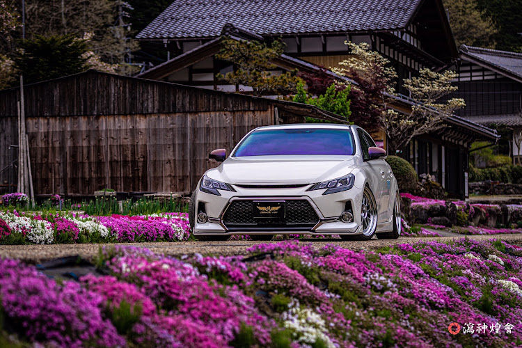 マークXの-瀉神煌會-・撮影会・入院延期・超低浮上・國田家の芝桜に関するカスタム事例の投稿画像1枚目