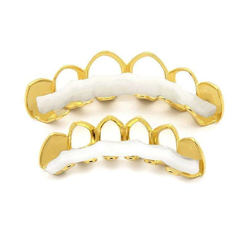Europees en Amerikaans hiphop tand socket, verguld. Verfraai je glimlach met deze gouden tandversiering, perfect voor rappers en liefhebbers.