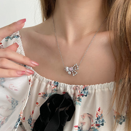 Title 1, Womens Heart Diamond Bow Necklace, Special Int...