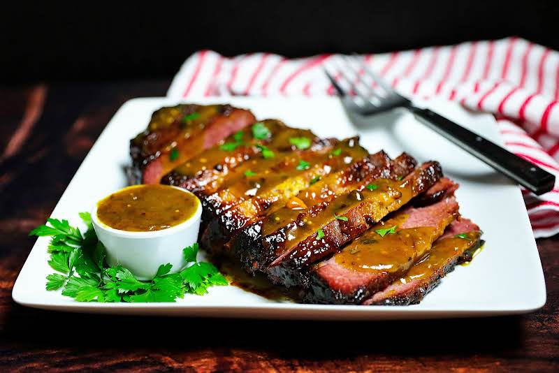 A Platter Of Sweet & Sassy Corned Beef Brisket.