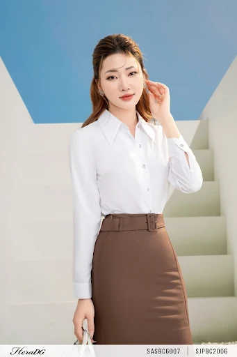 Áo sơ mi trắng dài tay nữ công sở HeraDG thiết kế cổ đức form ôm chất liệu 100% cotton poplin cao cấp thoáng mát SASBC67