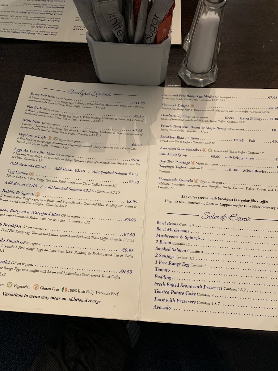 The Bay Tree gluten-free menu