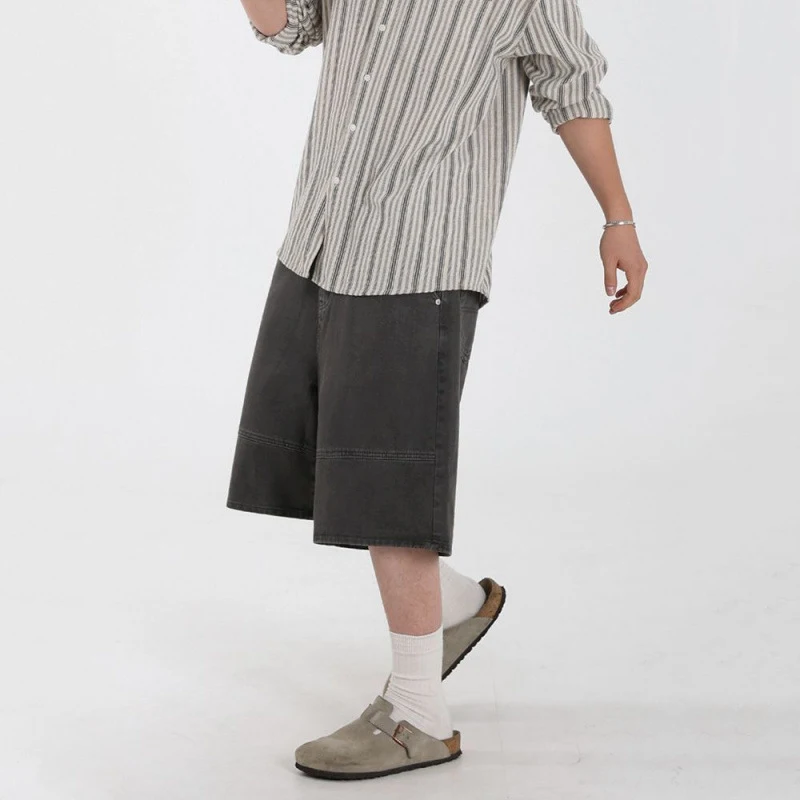 Men's Denim Shorts Loose Fit Cropped Pants Workwear Casual Comfortable Versatile Jeans for Leisure and Everyday Wear