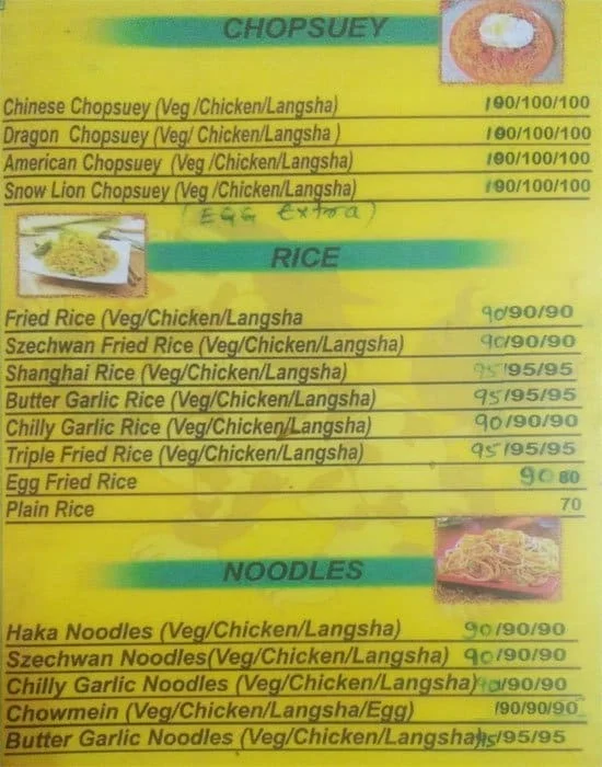 Snow Lion Tibet Kitchen menu 