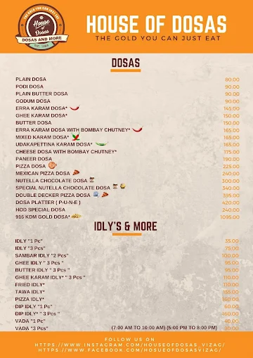 HOUSE OF DOSAS menu 