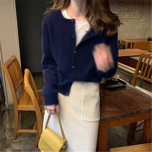 Title 7, Fashion Round Neck Knitted Cardigan Loose-fitti...