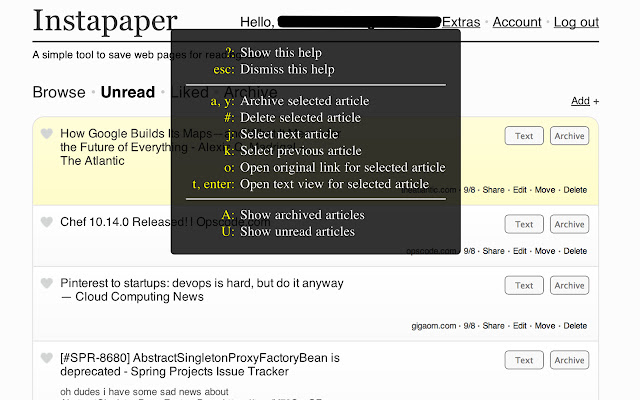 Instapaper Reloaded chrome extension