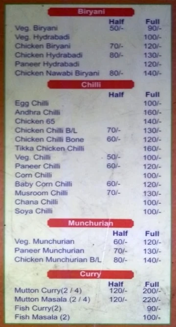 Chef's Chowpati menu 