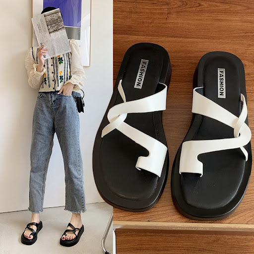 Title 2, Womens Thick Bottom Square Head Toe Roman Beac...
