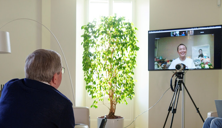 International Olympic Committee (IOC) President Thomas Bach has a virtual discussion with Chinese tennis player Peng Shuai in Lausanne, Switzerland, November 21 2021. Picture: REUTERS/GREG MARTIN/IOC