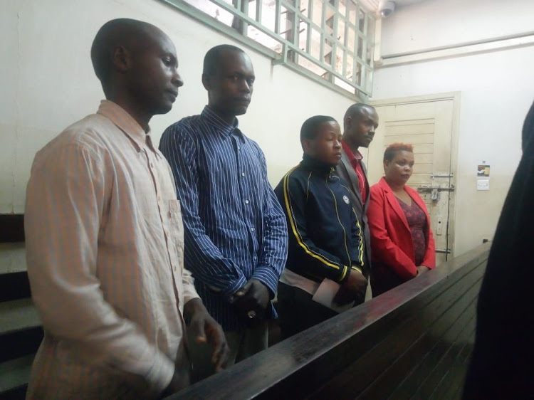 The accused in a Kibera court on Thursday.