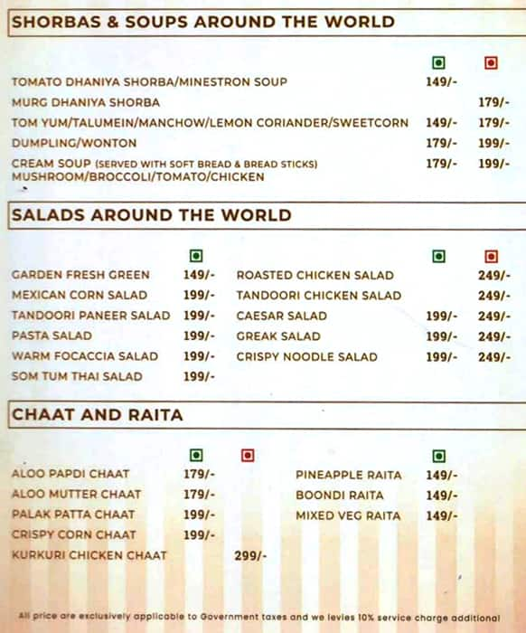 Not Just Indian menu 