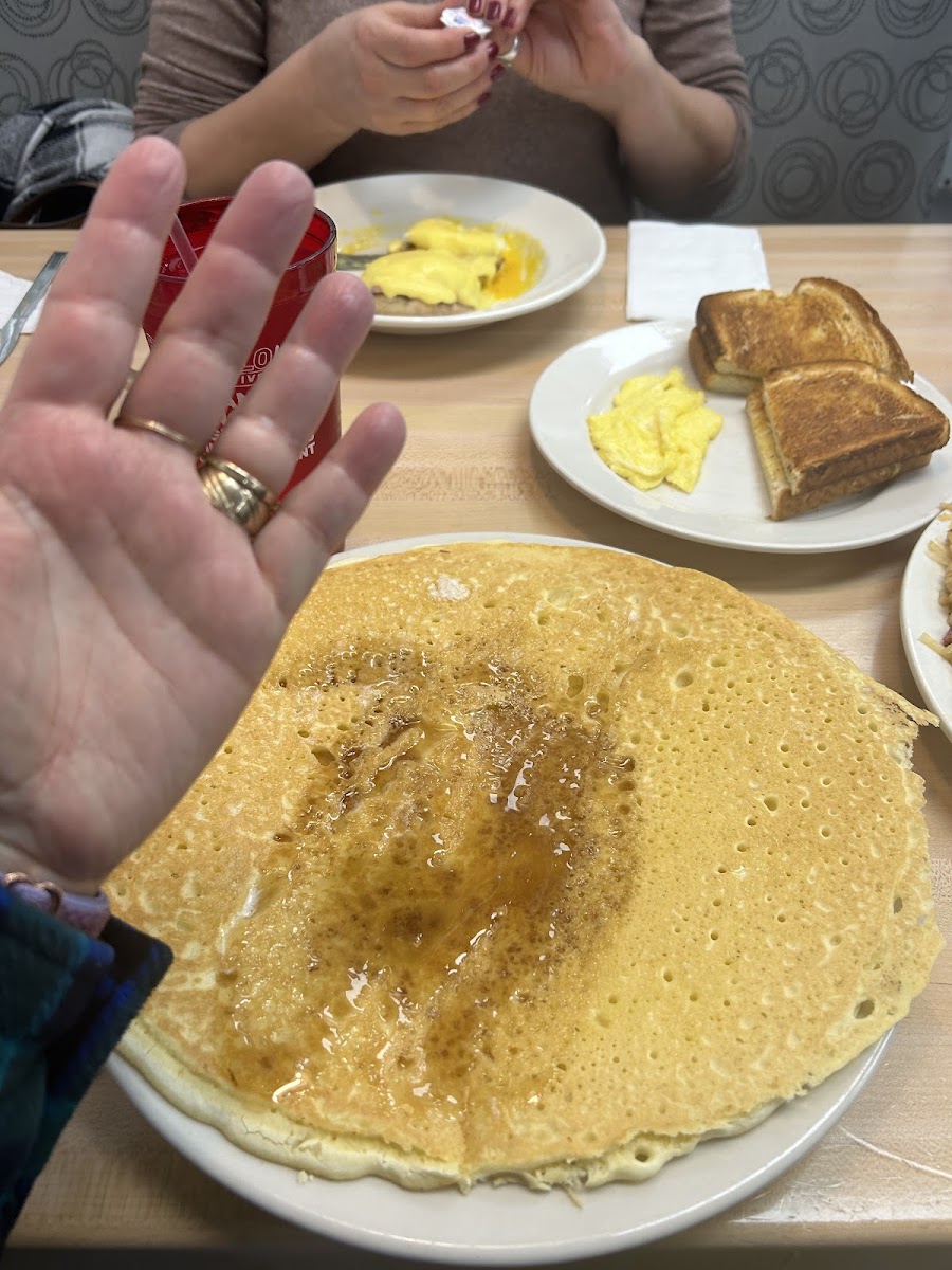 GF pancakes literally the size of the plate- about 5-6 times the size of my hand!