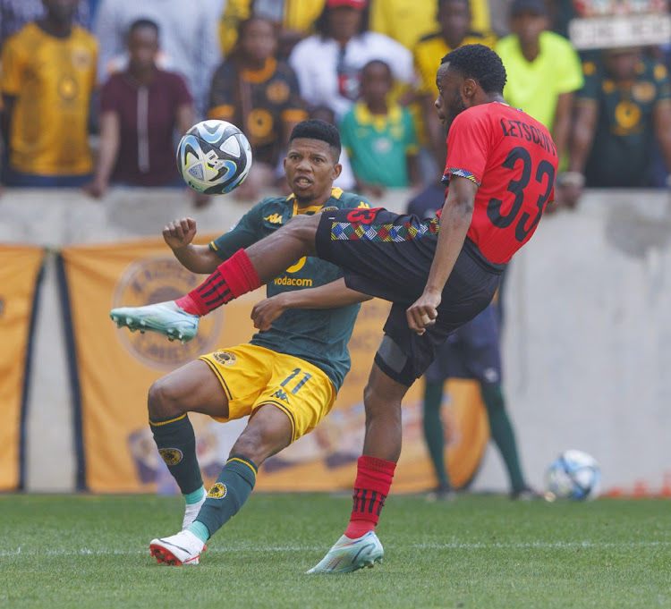 Kganyana Letsoenyo of TS Galaxy and Tebogo Potsane of Kaizer Chiefs at Mbombela Stadium in Nelspruit on sunday