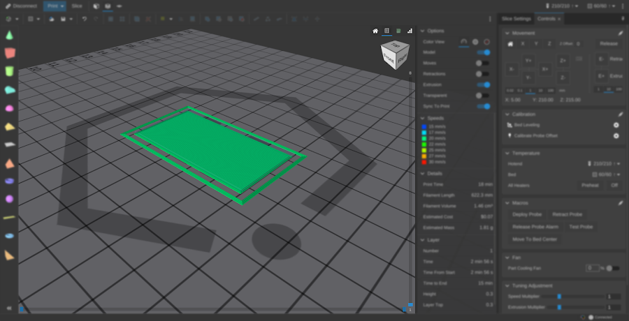 Load your test print either on your SD card or 3D printing software. For best optimization, make sure you're printing your infill at a 90 degree angle if you aren't already.