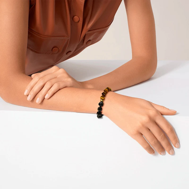 Pulseira de Olho de Tigre com superfície de corte natural, para proteção e atração de sorte, equilíbrio e bem-estar, pulseira energética.