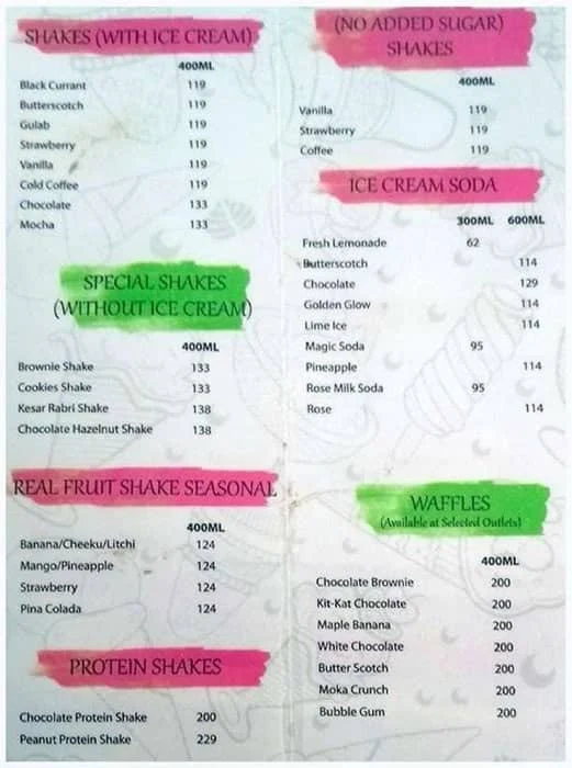 Giani's Ice Cream menu 